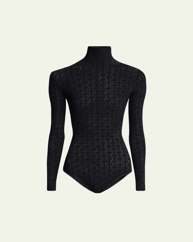 Geometric Lace High-Neck Bodysuit